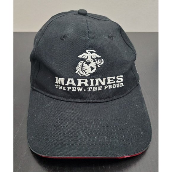 US Marines Corp Globe Eagle Anchor Logo Black Baseball Cap Earned Never Given - Picture 1 of 5
